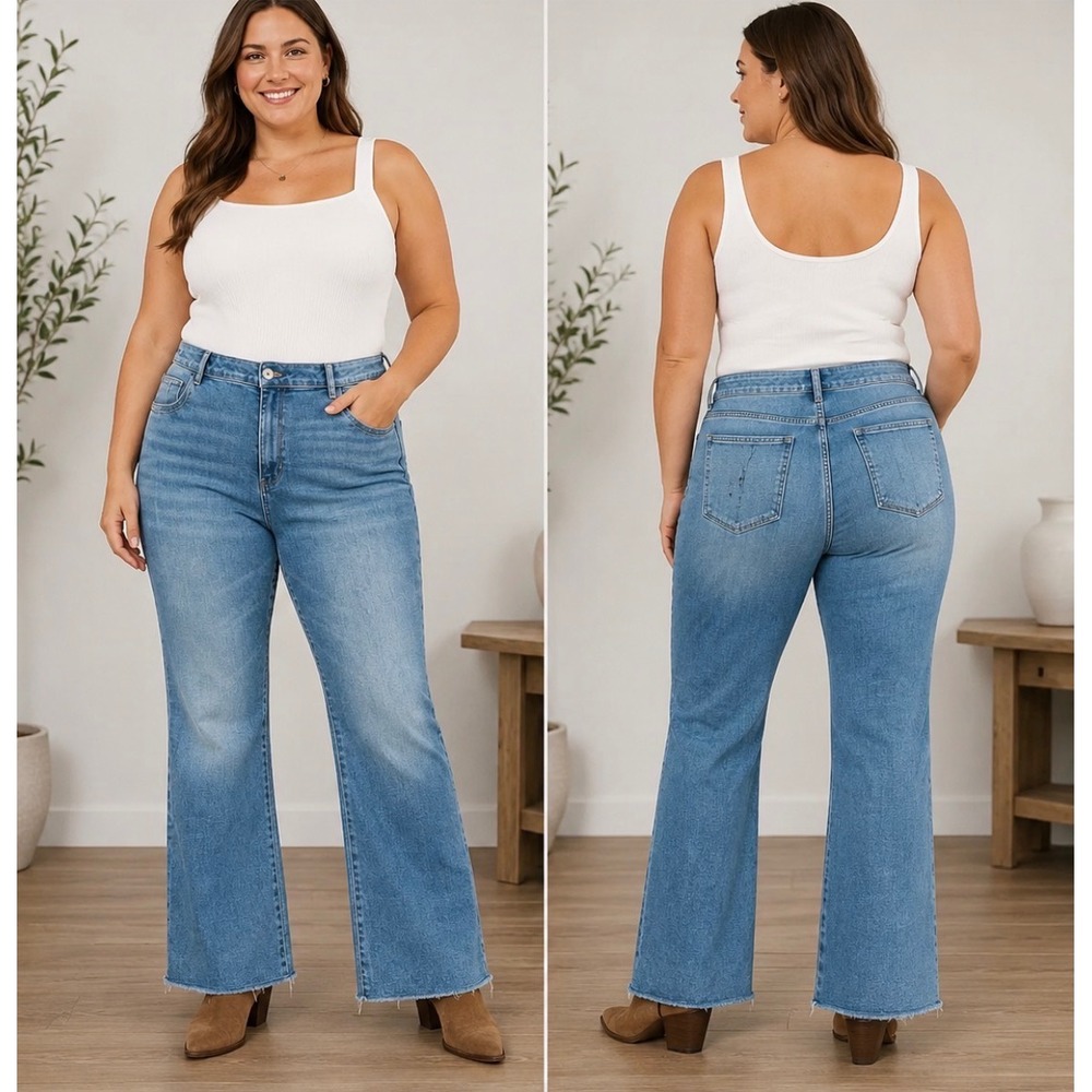 J. Jill High Rise Bootcut Jeans Sz 20 Medium Wash Stretch Raw Hem